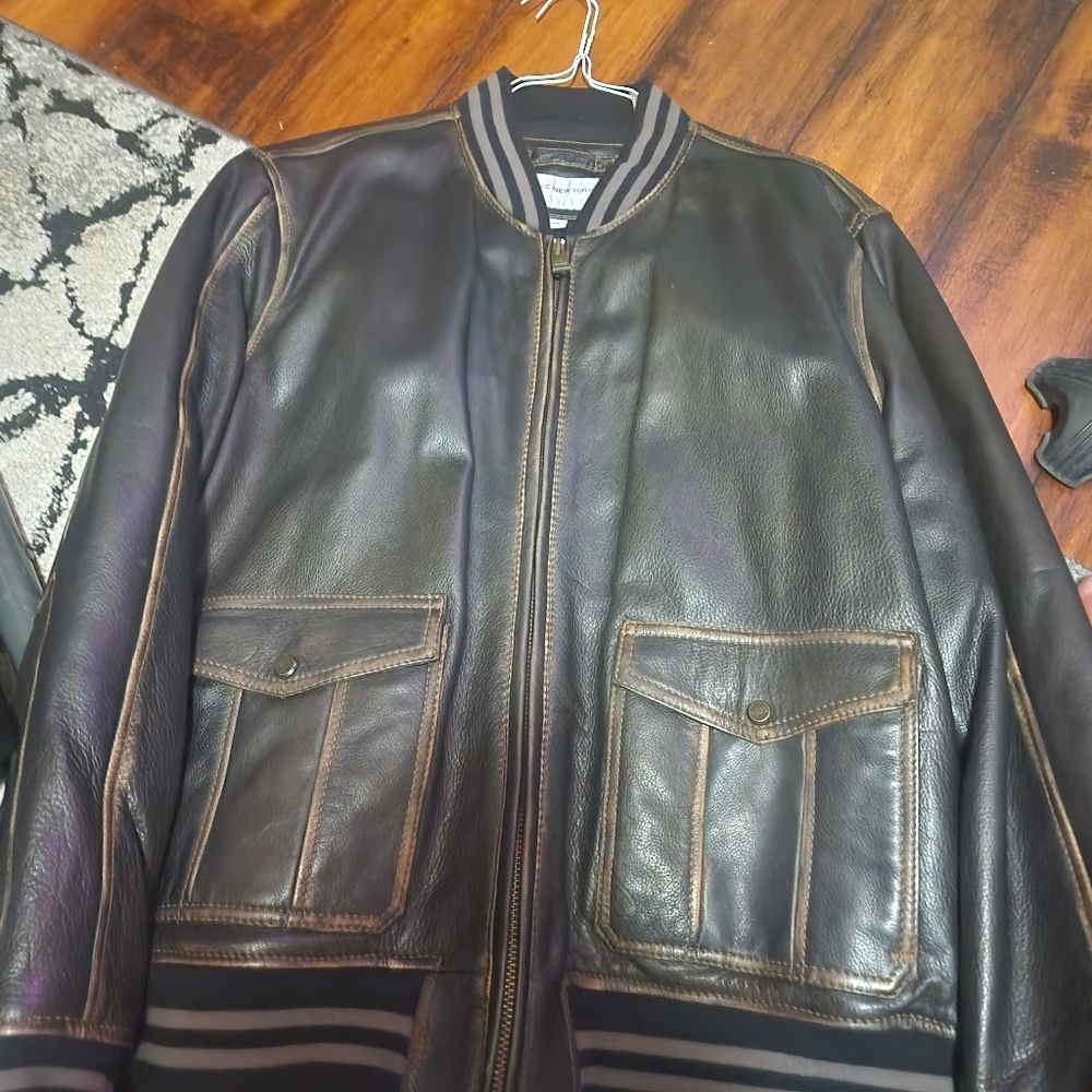 Andrew Marc Dark Brown Leather Bomber Jacket